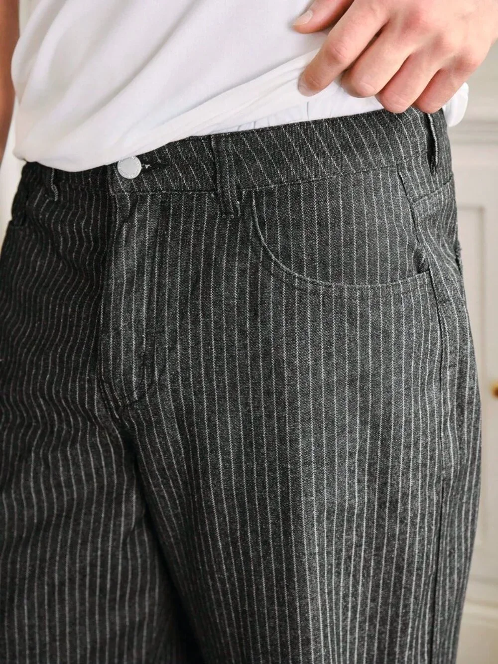 Black Casual Men's Striped Loose Wide Leg Jeans
